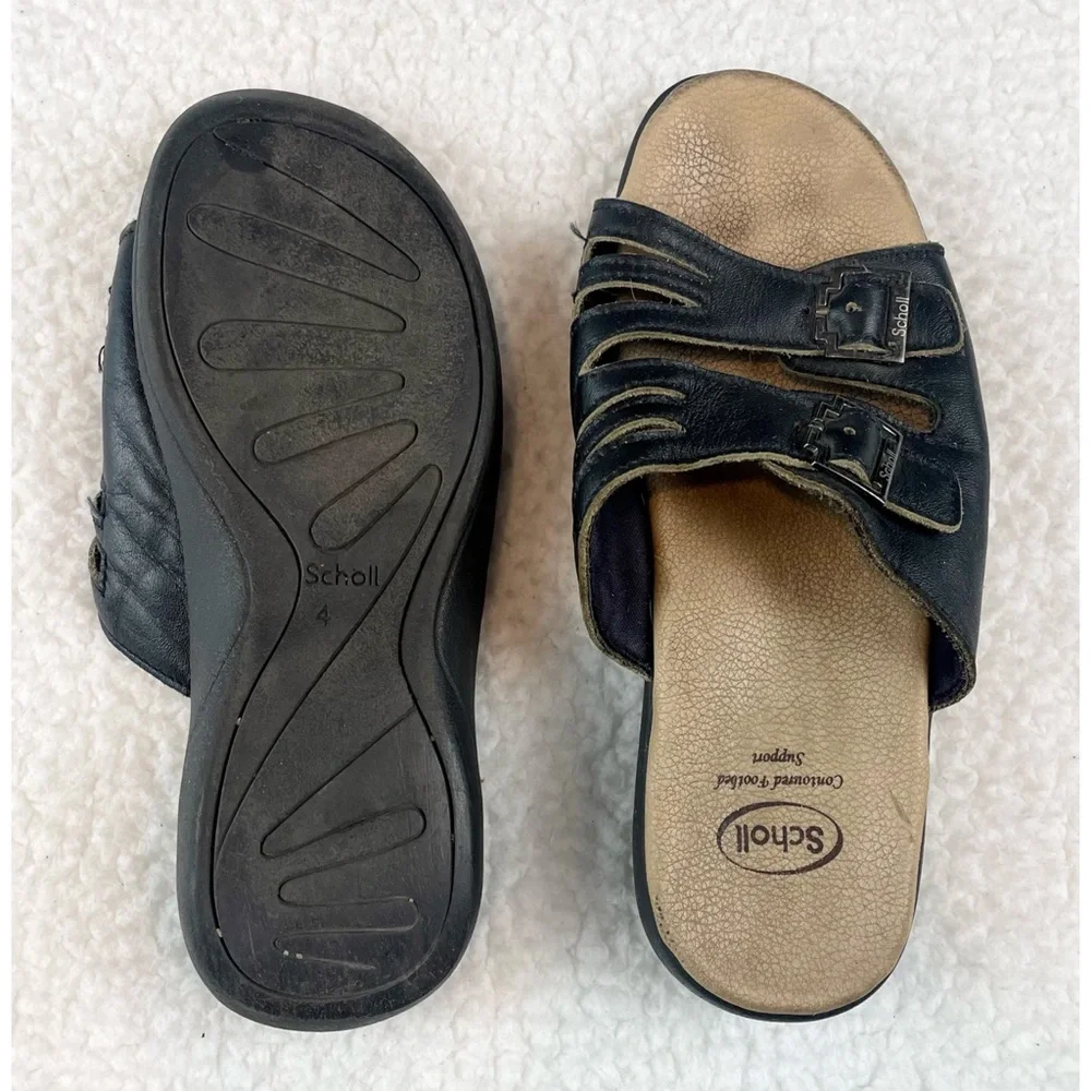 DR. SCHOLL’S • Black/Tan Strappy Buckle Slip-On Sandals, 4 - Picture 5 of 14
